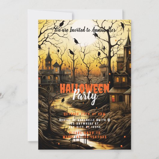 Rustic dorpsvleermuizen zetting zon Halloween-fees Kaart (Voorkant)