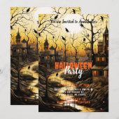 Rustic dorpsvleermuizen zetting zon Halloween-fees Kaart (Voorkant / Achterkant)