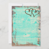 Rustic Double Hearts Aqua Wood Wedding Invites Kaart (Achterkant)