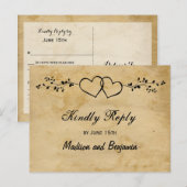 Rustic Double Hearts Wedding RSVP BRIEFKAARTEN (Voorkant / Achterkant)