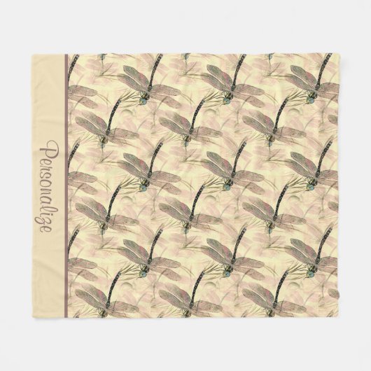 Rustic Dragonfly Art Design Pattern Fleece Deken (Voorkant (Horizontaal))