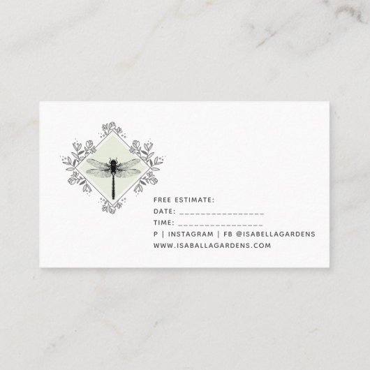 Rustic Dragonfly Floral Gardener Landscaper Visitekaartje (Achterkant)