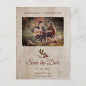 Rustic Dragonfly on Wood with Engaged Couple Photo Briefkaart (Voorkant)