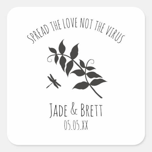 Rustic Dragonfly Pandemic Wedding Sanitizer Gel Vierkante Sticker (Voorkant)