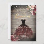 Rustic Dress, Tiara, Lichten Rozen Wood Quinceañer Kaart (Voorkant)