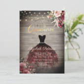 Rustic Dress, Tiara, Lichten Rozen Wood Quinceañer Kaart (Staand voorkant)