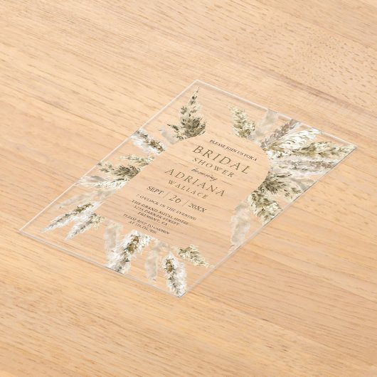 Rustic Dried Boho Pampas Grass Arch Bridal Shower Acryl Uitnodigingen (Laagn)