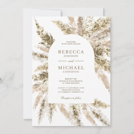 Rustic Dried Boho Pampas Grass Arch Wedding Kaart (Voorkant)