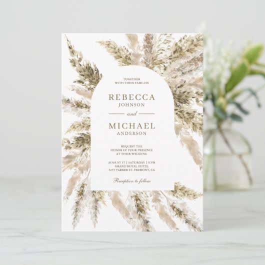 Rustic Dried Boho Pampas Grass Arch Wedding Kaart (Staand voorkant)