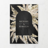 Rustic Dried Boho Pampas Grass Black Arch Wedding Drieluik Uitnodiging (Cover)