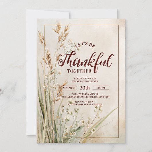 Rustic Dried Meadow Thanksgiving Dinner Kaart (Voorkant)