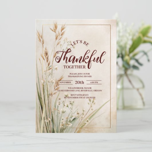 Rustic Dried Meadow Thanksgiving Dinner Kaart (Staand voorkant)