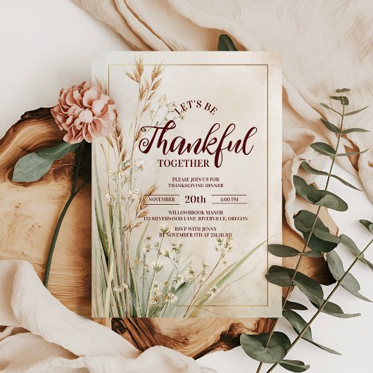 Rustic Dried Meadow Thanksgiving Dinner Kaart