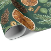 Rustic Dried Orange Pine Green Christmas Holiday Cadeaupapier (Rol Hoek)