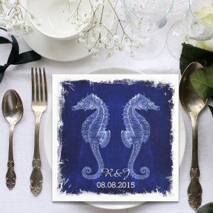 Rustic Drift Wood  Blue Seahorse Wedding Servet