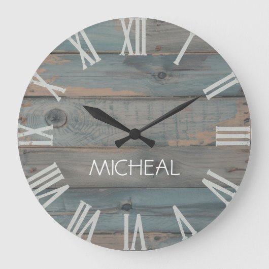 Rustic Driftwood Clock Monogram Gepersonaliseerd Grote Klok (Voorkant)