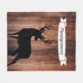 Rustic Drk Wood Black Buck Deer Ribbon Familienaam Fleece Deken (Voorkant (Horizontaal))