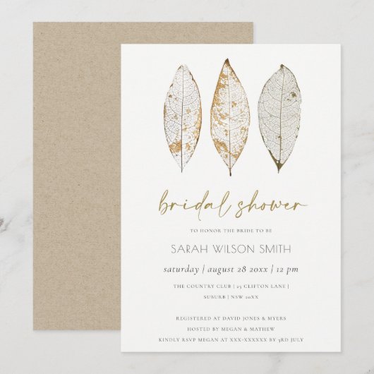 Rustic Dry Vein Gold Leaf Vrijgezellenfeest Invite Bedankkaart (Voorkant / Achterkant)