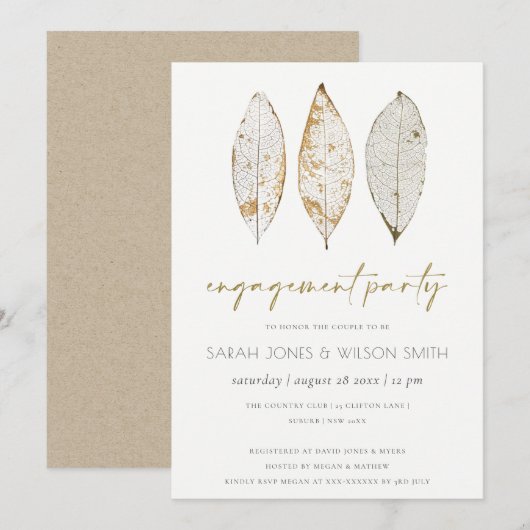 Rustic Dry Vein Gold Rust Leaves Verloving Invite Bedankkaart (Voorkant / Achterkant)