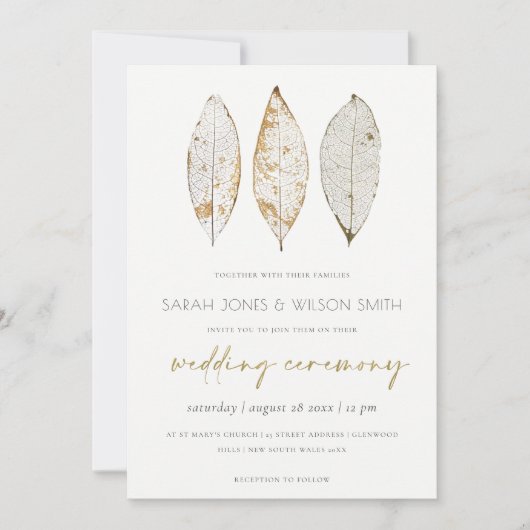 Rustic Dry Vein Gold Rust Leaves Wedding Invite Bedankkaart (Voorkant)