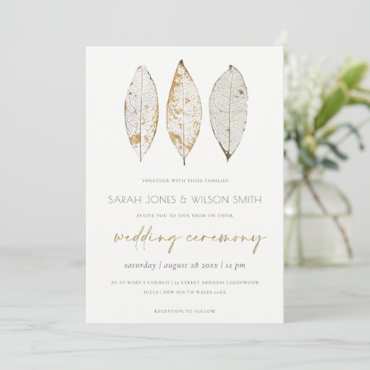 Rustic Dry Vein Gold Rust Leaves Wedding Invite Bedankkaart (Staand voorkant)