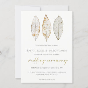 Rustic Dry Vein Gold Rust Leaves Wedding Invite Bedankkaart