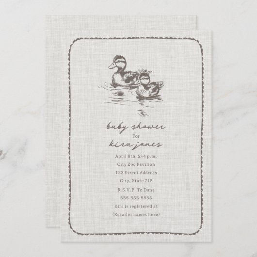 Rustic Ducks Doodle Neutral Baby shower Kaart (Voorkant / Achterkant)