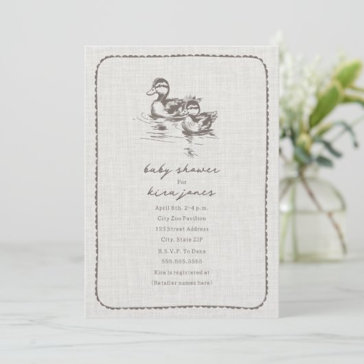 Rustic Ducks Doodle Neutral Baby shower Kaart (Staand voorkant)