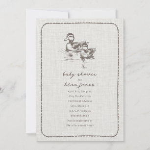 Rustic Ducks Doodle Neutral Baby shower Kaart