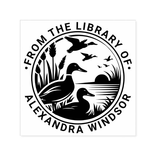 Rustic Ducks in Reeds Bibliotheek Boeknaam Zelfinktende Stempel (Design)