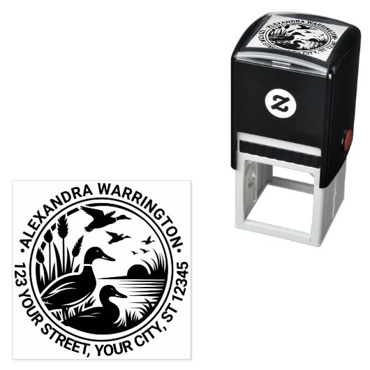 Rustic Ducks In Reeds Naam Retour Adres Zelfinktende Stempel (In situ)