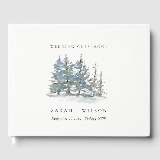 Rustic Dusky Green Pine Trees Bos Wedding Gastenboek (Voorkant)