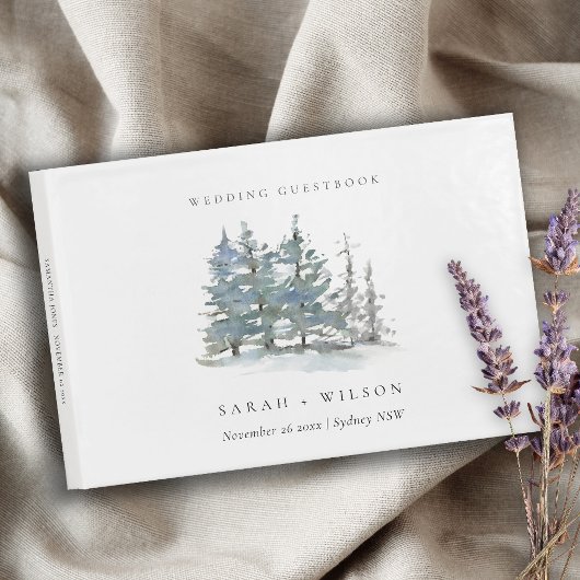 Rustic Dusky Green Pine Trees Bos Wedding Gastenboek