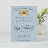 Rustic Dusty Blue Barn Wood, Sunflower Wedding Inv Kaart (Staand voorkant)