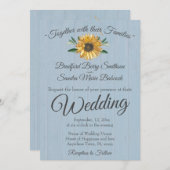 Rustic Dusty Blue Barn Wood, Sunflower Wedding Inv Kaart (Voorkant / Achterkant)