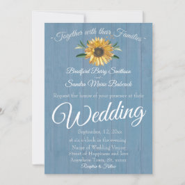 Rustic Dusty Blue Barn Wood Sunflower Wedding Invi Kaart