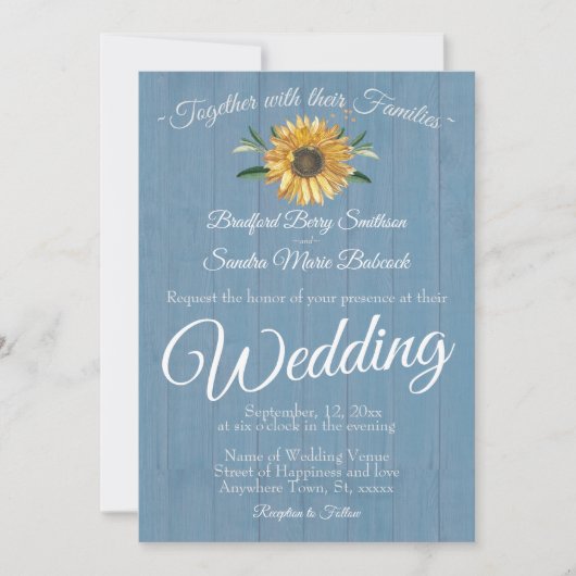 Rustic Dusty Blue Barn Wood Sunflower Wedding Kaart (Voorkant)