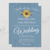 Rustic Dusty Blue Barn Wood Sunflower Wedding Kaart (Voorkant / Achterkant)