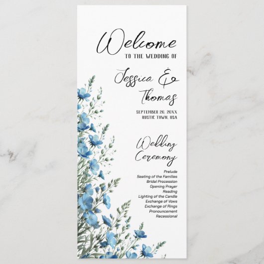 Rustic Dusty Blue Boho Chic Wildflowers Wedding Programmakaart (Voorkant)