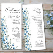 Rustic Dusty Blue Boho Chic Wildflowers Wedding Programmakaart