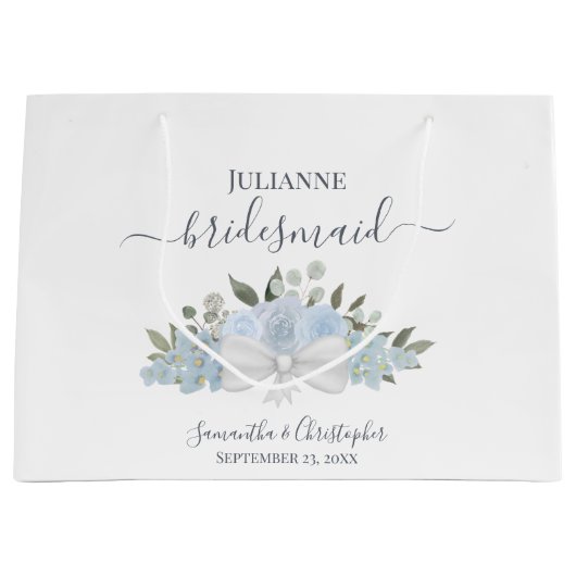 Rustic Dusty Blue Boho Floral Wedding Bridesmaid Groot Cadeauzakje (Voorkant)