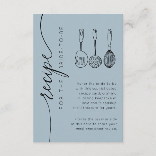 Rustic Dusty Blue Bridal Shower Recipe Informatiekaartje (Voorkant)