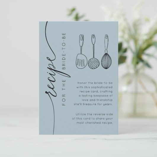 Rustic Dusty Blue Bridal Shower Recipe Informatiekaartje (Staand voorkant)