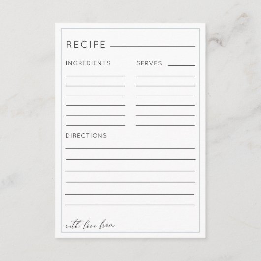 Rustic Dusty Blue Bridal Shower Recipe Informatiekaartje (Achterkant)