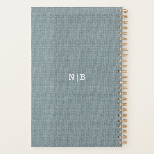 Rustic Dusty Blue Burlap Lace en Floral Wedding Planner (Achterkant)