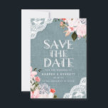 Rustic Dusty Blue Burlap Lace en Floral Wedding Save The Date<br><div class="desc">Rustic Dusty Blue Burlap Lace en Blush Floral Wedding Save the Date Kaarten. Ideaal voor je lente- of zomertuin, schuur of landelijke trouwe huwelijksuitnodigingen. In een zacht subtiel gedempt kleurenpalet van licht wazige roze, stoffige blauwe grijs en eenvoudig klassiek wit. De elegante florale serif doopvont is een eigenschap voor de...</div>
