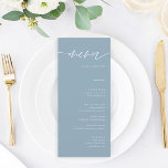 Rustic Dusty Blue Calligraphy Wedding Menu Cards<br><div class="desc">Kaarten Minimalistische Kaarten van het Menu van de Bindingen van de Bindende Blauwe Rustic | Modern menu,  Weddenrenmenu,  Rustic Let's Eat Wedding Dinner and Drink Menu,  Simple Calligraphy Rustic Wedding Menus Wedding Menus,  Rustic Wedding Menu,  Wedding Menu,  Wedding Table Menu</div>