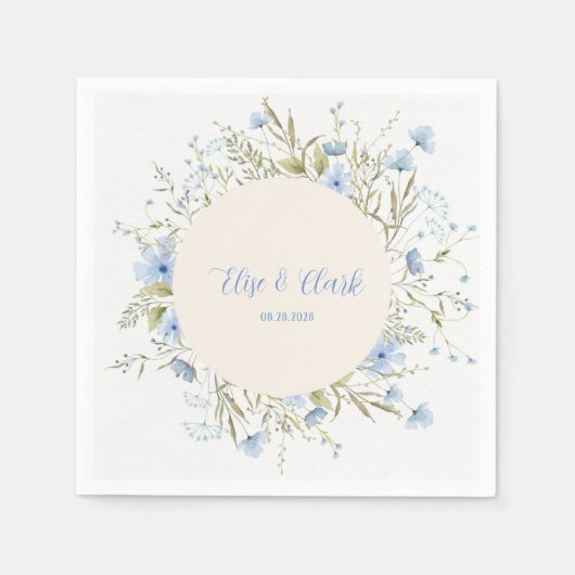 Rustic Dusty Blue Delicate Wildflower Wedding Servet (Voorkant)