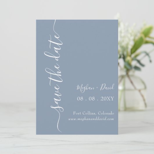 Rustic Dusty Blue Elegant Modern Save The Date (Staand voorkant)