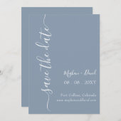 Rustic Dusty Blue Elegant Modern Save The Date (Voorkant / Achterkant)